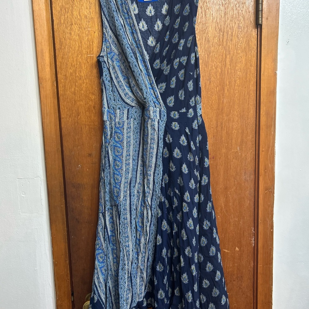 Maeve Blue and White Asymmetrical Tiered Sundress